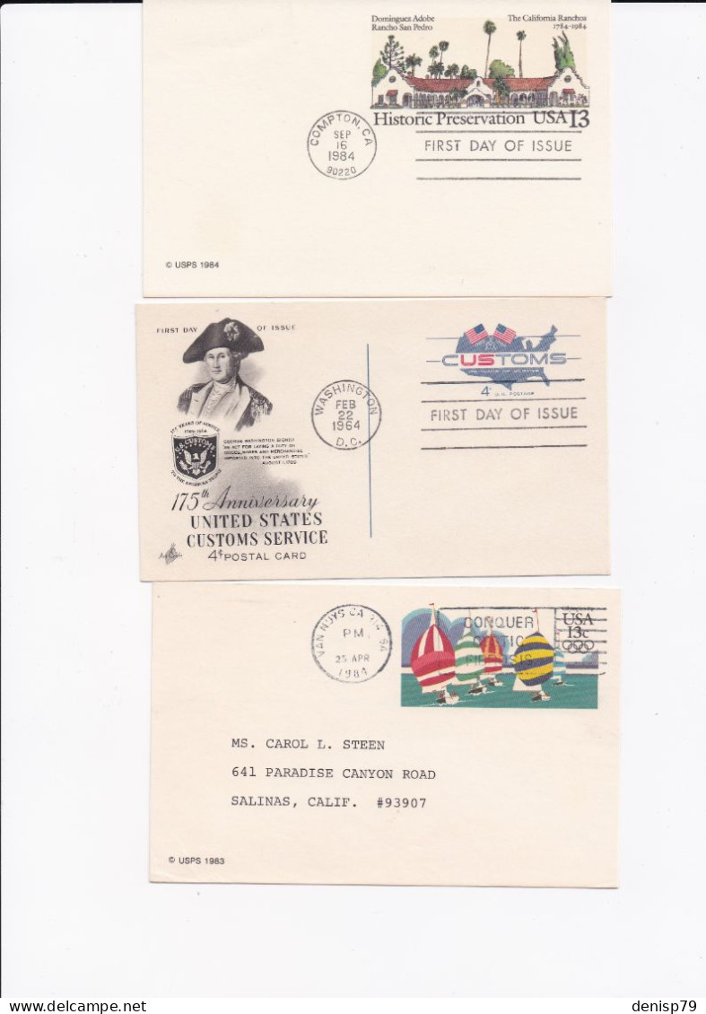 3 Enveloppes  Etats Unis A Identifier - Schmuck-FDC