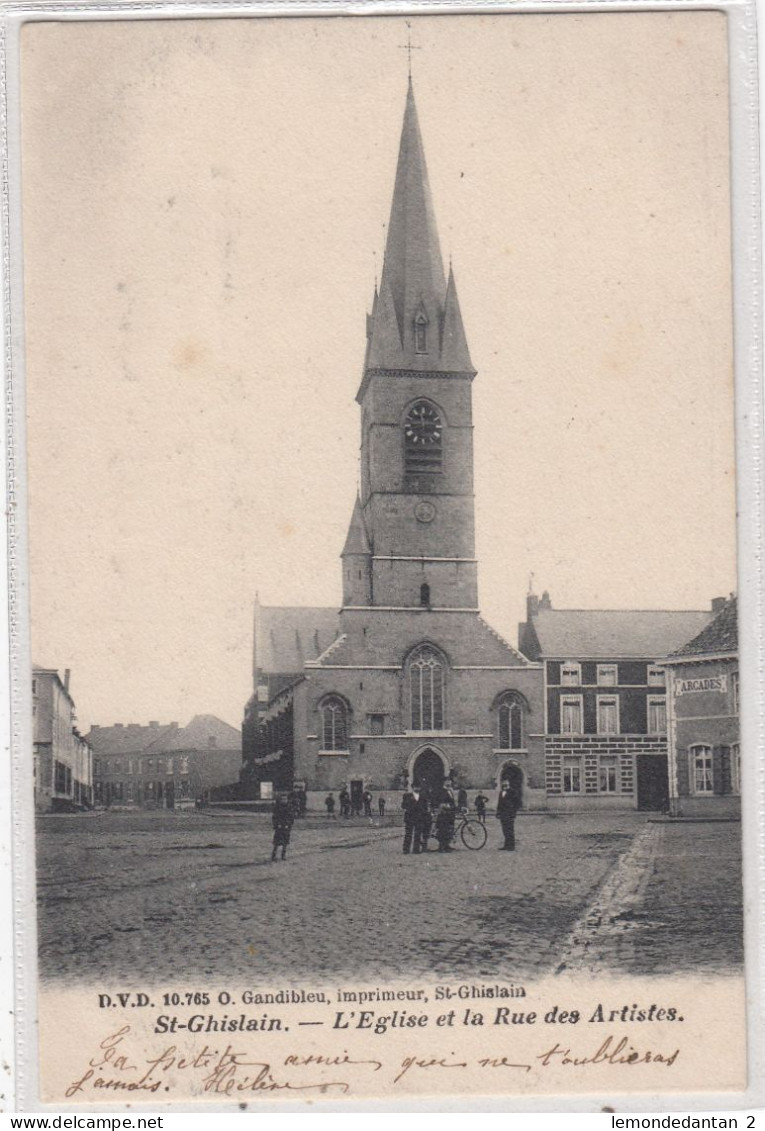 St-Ghislain. L'Eglise Et La Rue Des Artistes. * - Saint-Ghislain