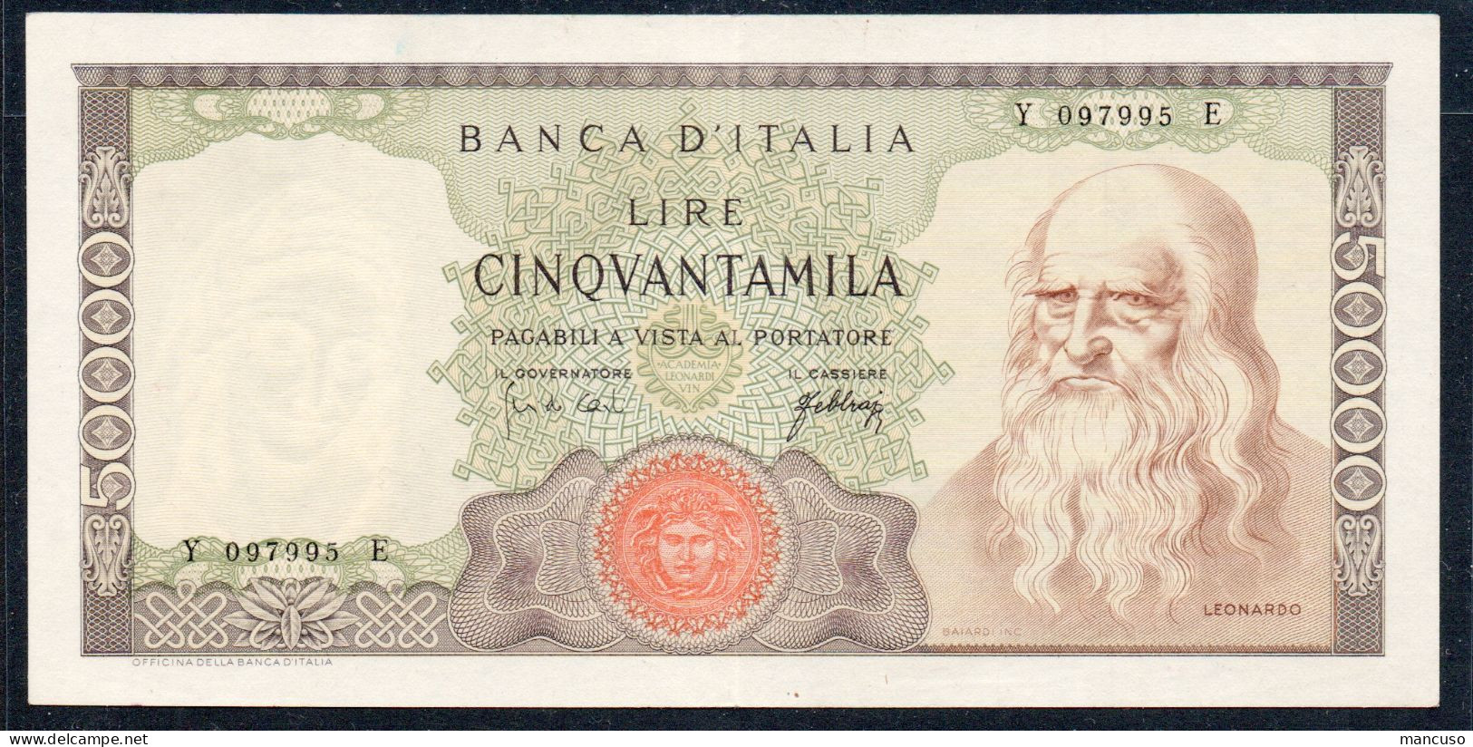 LIRE 50.000 LEONARDO  1967 CARLI - FEBBRAIO - 50000 Liras