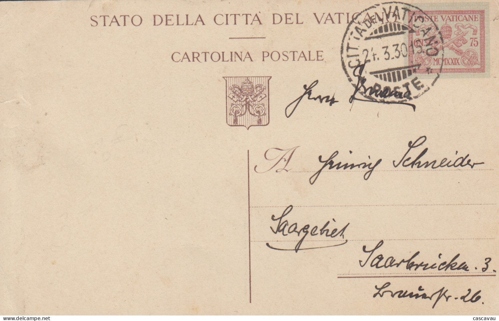 Carte  Entier  Postal     VATICAN    1930 - Postal Stationeries