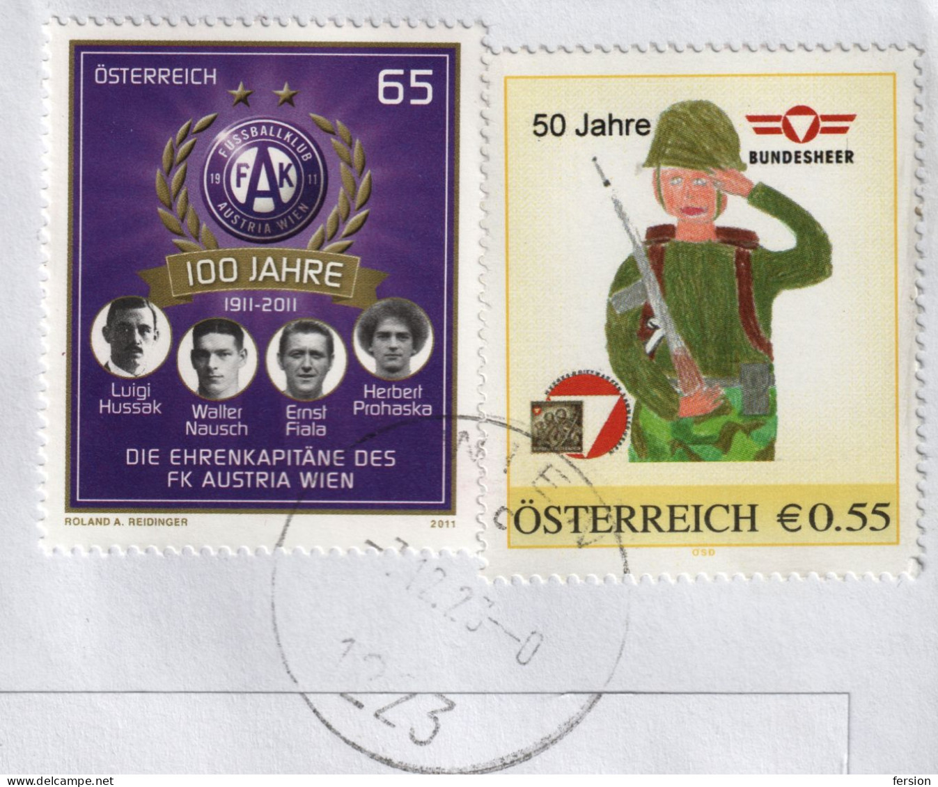 SOCCER Football FK FC WIEN 2011 / Austria Armed Forces Bundesheer SOLDIER Rifle Gun Personal Stamp LETTER COVER Hungary - Clubs Mythiques