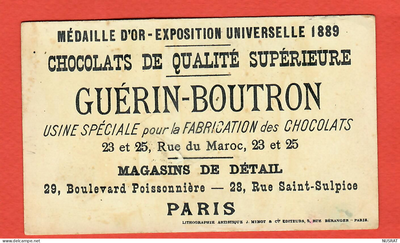 Chocolat Guérin Boutron, Jolie Chromo Lith. J. Minot, Promenade Sur Le Lac - Guerin Boutron