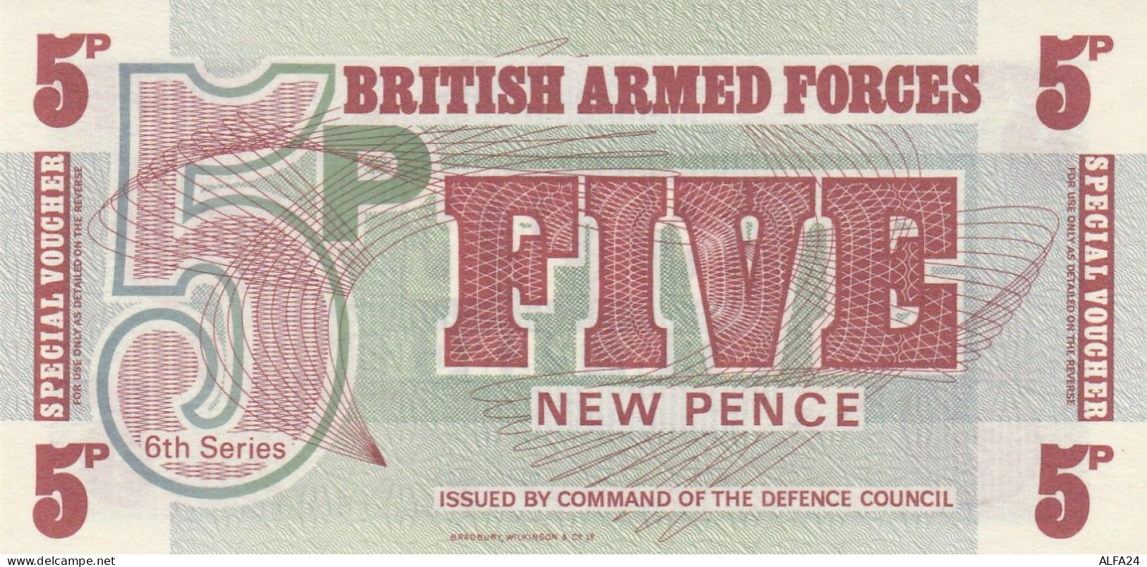 BRITISH ARMED FORCES 5 OENCE -UNC - British Troepen & Speciale Documenten