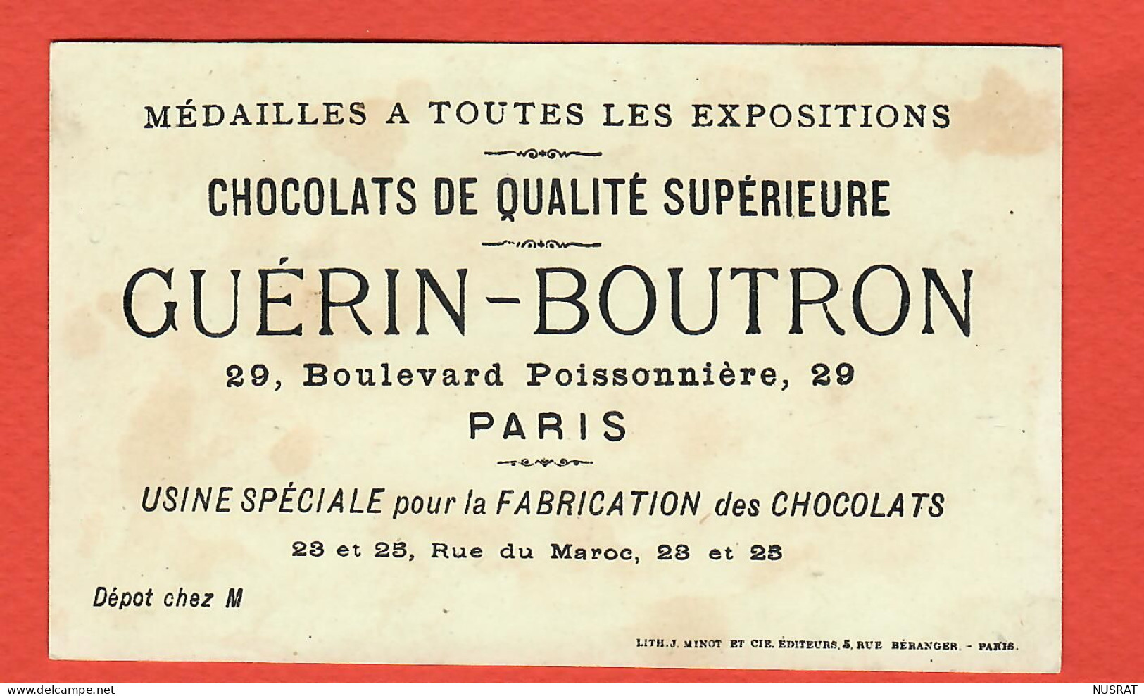 Chocolat Guérin Boutron, Jolie Chromo Lith. J. Minot, Le Colosse De Rhodes - Guerin Boutron