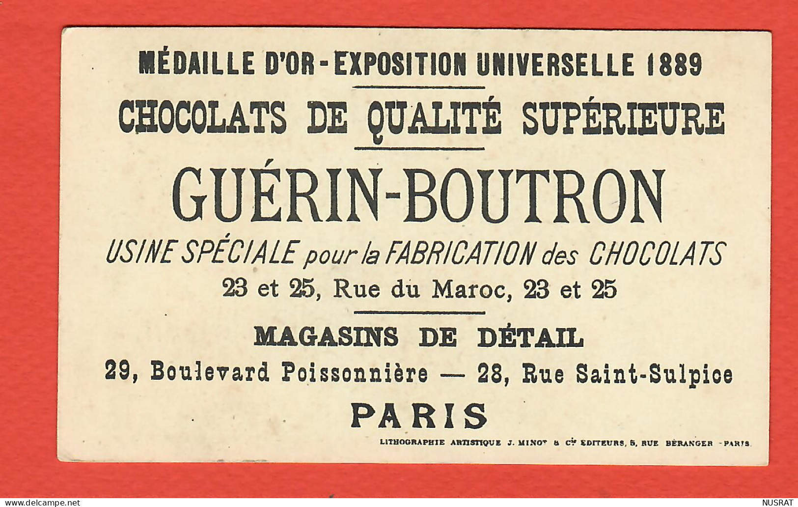 Chocolat Guérin Boutron, Jolie Chromo Lith. J. Minot, La Fête De Petite Mère - Guerin Boutron