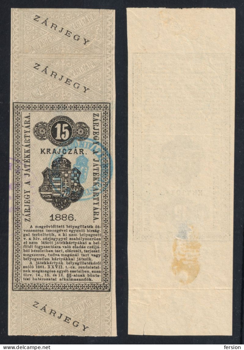 Playing Cards CARD - REVENUE Fiscal TAX Stripe Seal - Used - HUNGARY 1886 - 15 Kr. - POSTMARK - Steuermarken