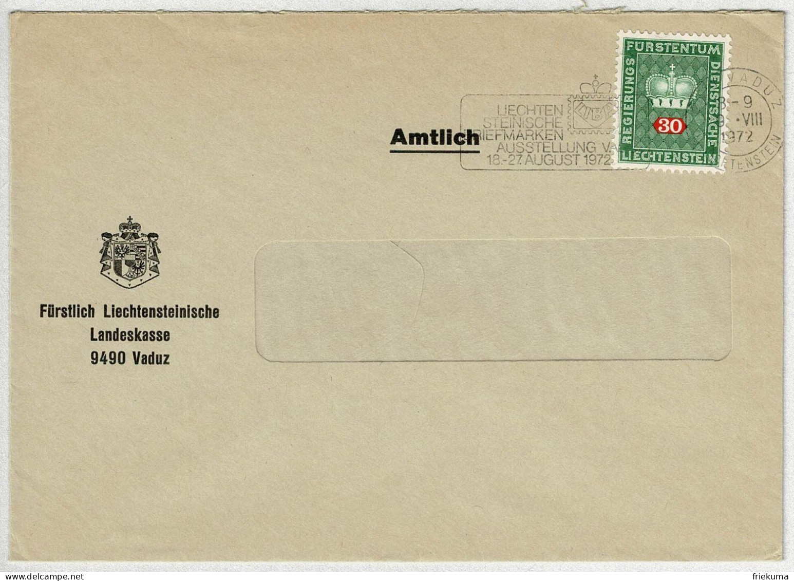 Liechtenstein 1972, Briefumschlag Dienstsache - Oficial