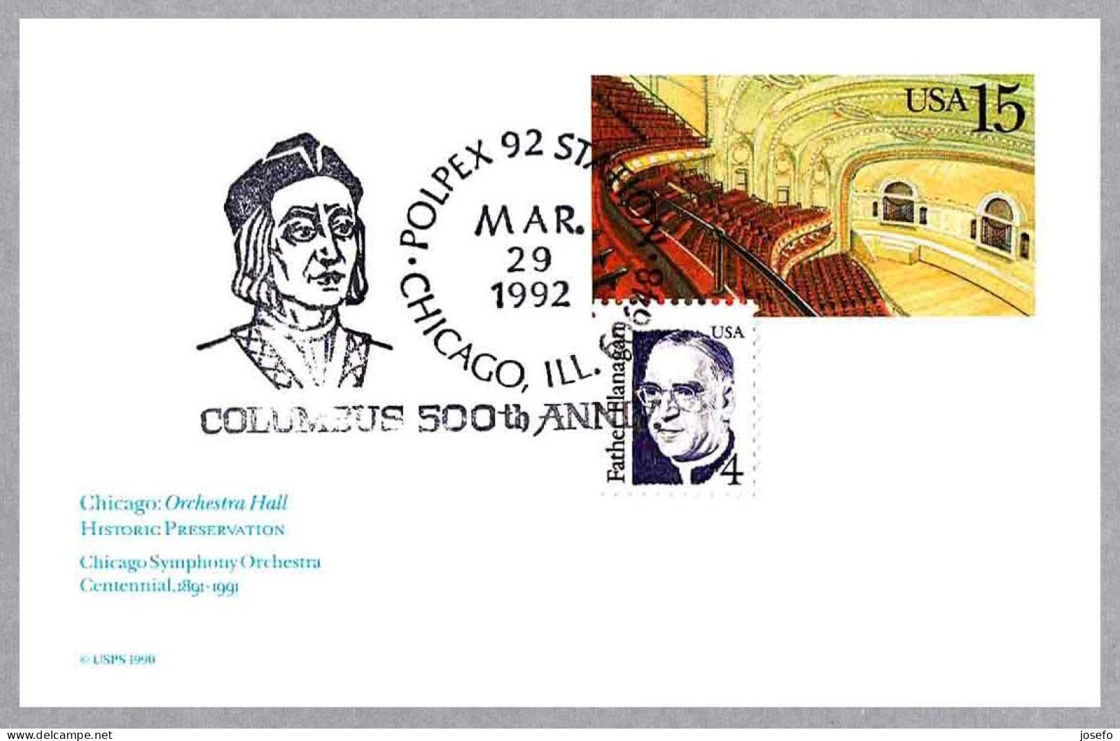 500 Aniv. DESCUBRIMIENTO DE AMERICA - 500th Anniv. Discovery Of America. Chicago IL, 1992 - Cristóbal Colón