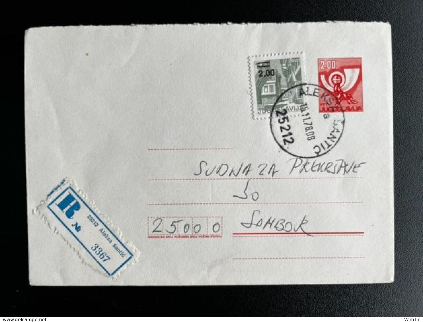 JUGOSLAVIJA YUGOSLAVIA 1978 REGISTERED LETTER ALEKSA SANTIC TO SOMBOR 15-11-1978 - Covers & Documents