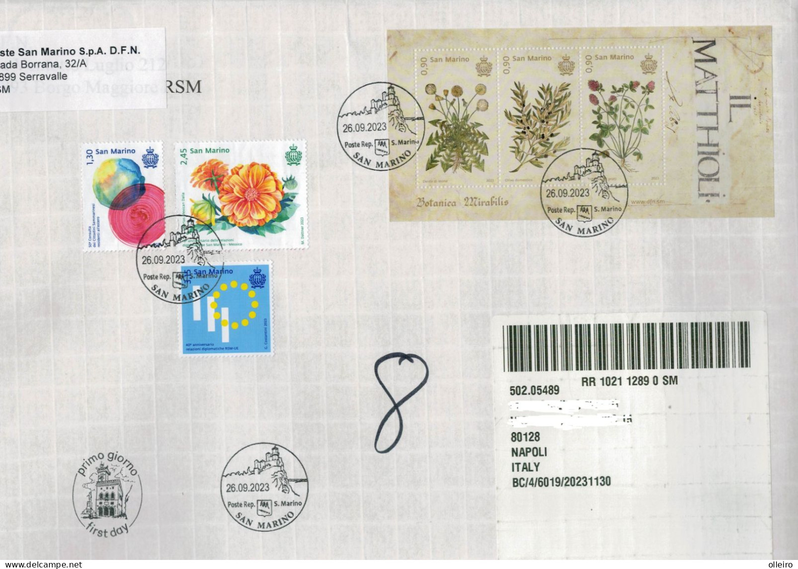 San Marino 2023 Busta FDC 40° Relazioni RSM UE - 50°cons.cittadini Res.estero - 15° Relazioni RSM Messico - Botanica VFU - Used Stamps