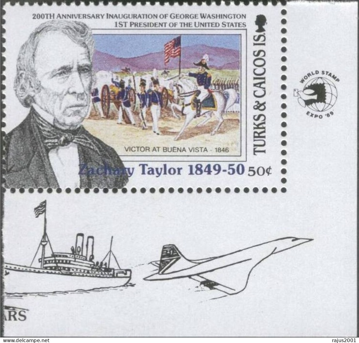 Zachary Taylor, American President, Mexican American War, Victor Of Battle Of Buena Vista, Concorde, MNH Turks & Caicos - Antillen