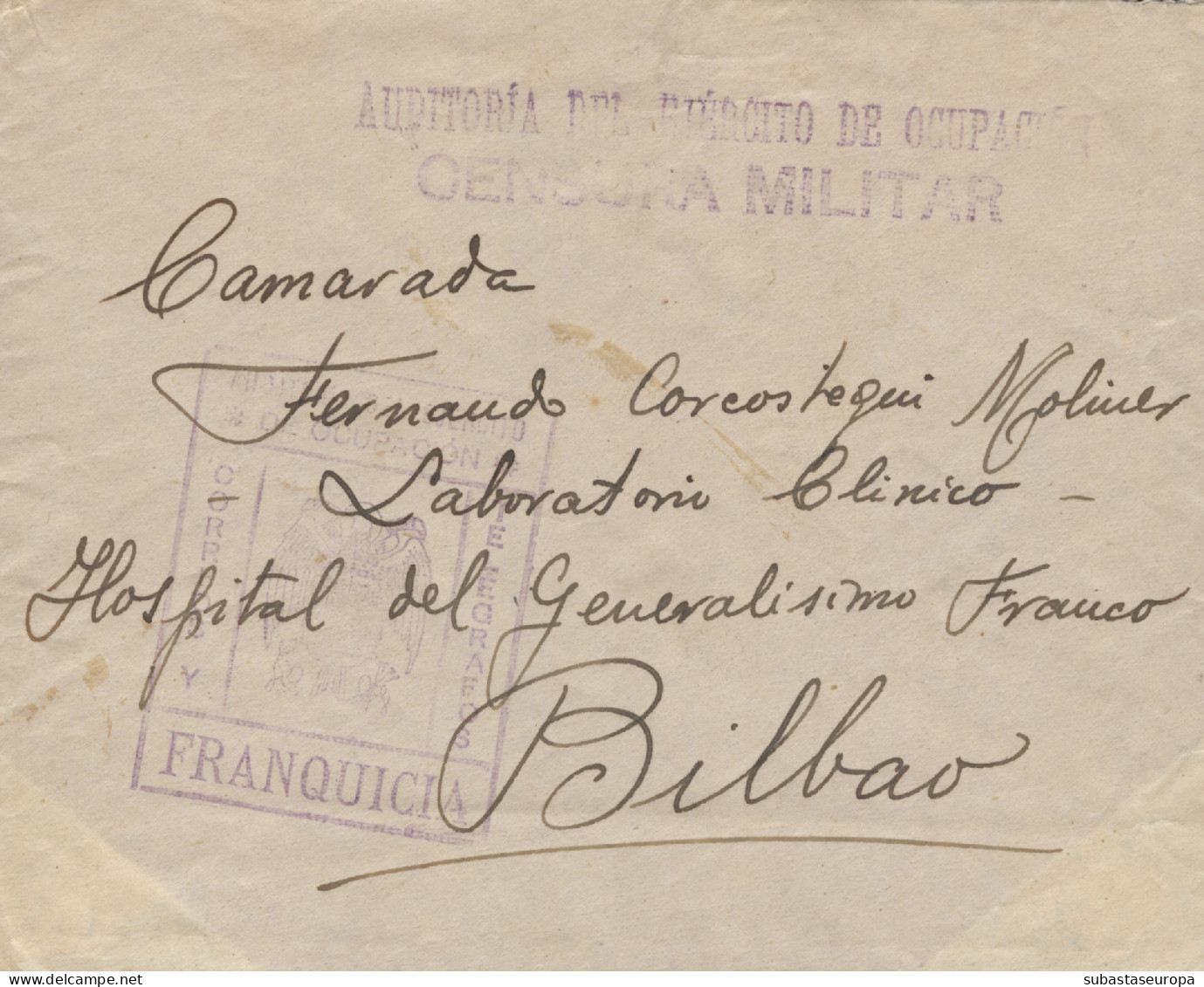 Carta Circulada De Zaragoza A Bilbao, El 24/10/1938. Marcas De Franquicia Y Censura "Auditoría Del Ejército De  - Marcas De Censura Republicana