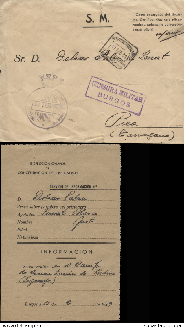 Carta Circulada Con Marca "Inspección De Campos De Concentración" Circulada A Pira (Tarragona), El 11/2/39.  - Marcas De Censura Republicana