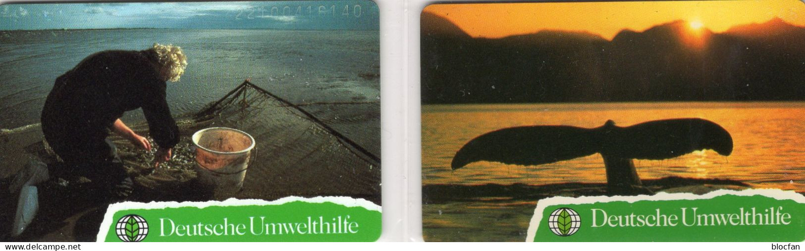 Rette Umwelt 2x TK O 273+360/1992 ** 50€ Umwelthilfe Strandschutz Am Meer Tierschutz TC Fishes Nature Phonecards Germany - Paesaggi