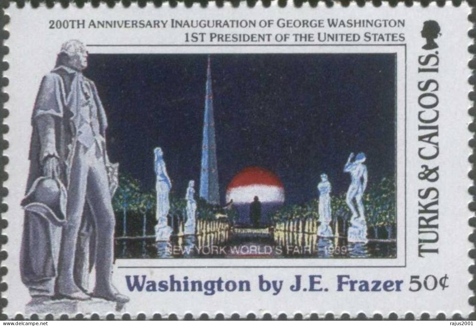 Washington By J E Frazer / Fraser, New York World's Fair, MNH Turks & Caicos - Antilles