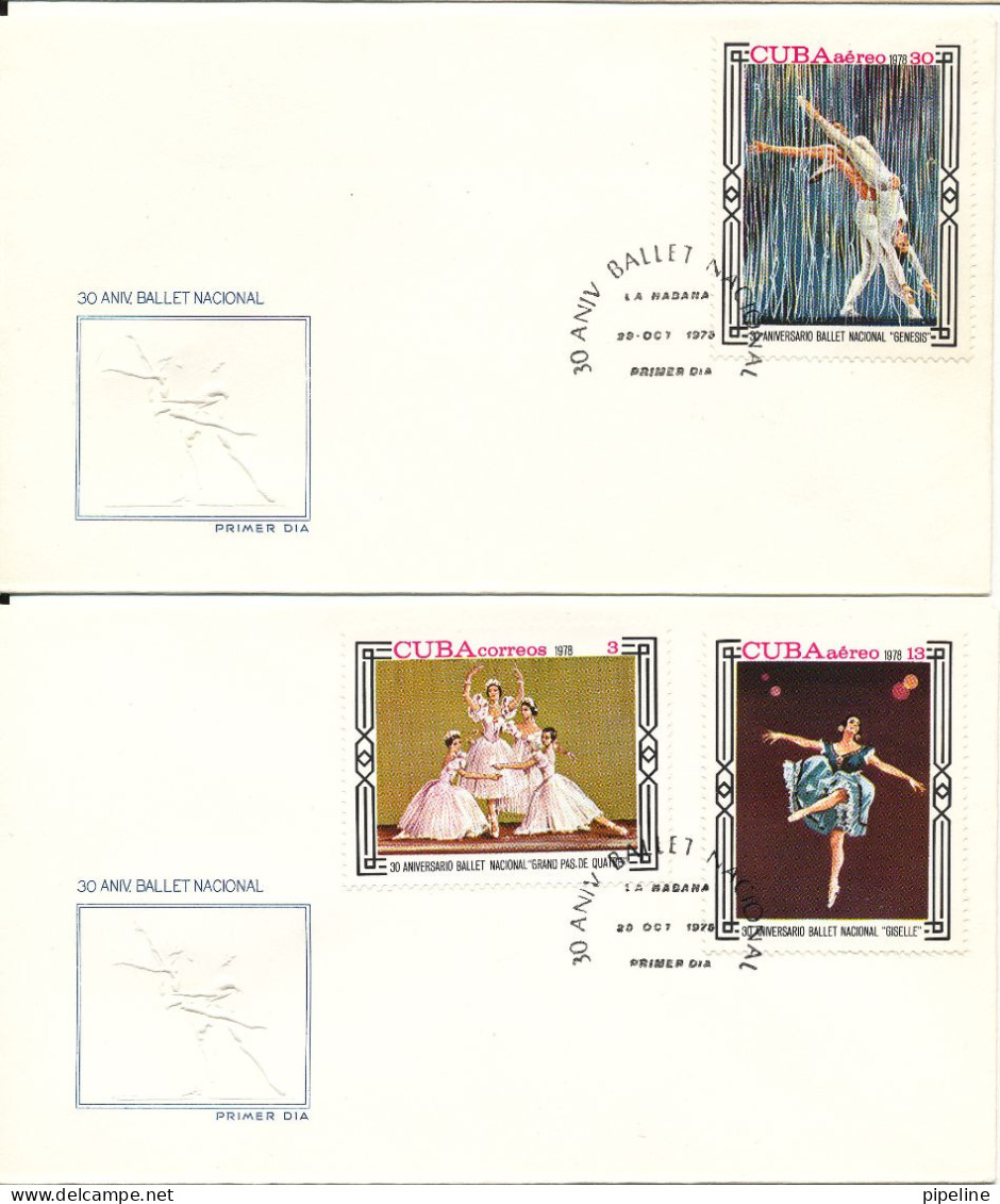 Cuba FDC 20-10-1978 30th Anniversary National Ballet Complete Set Of 3 On 2 Covers With Cachet - FDC
