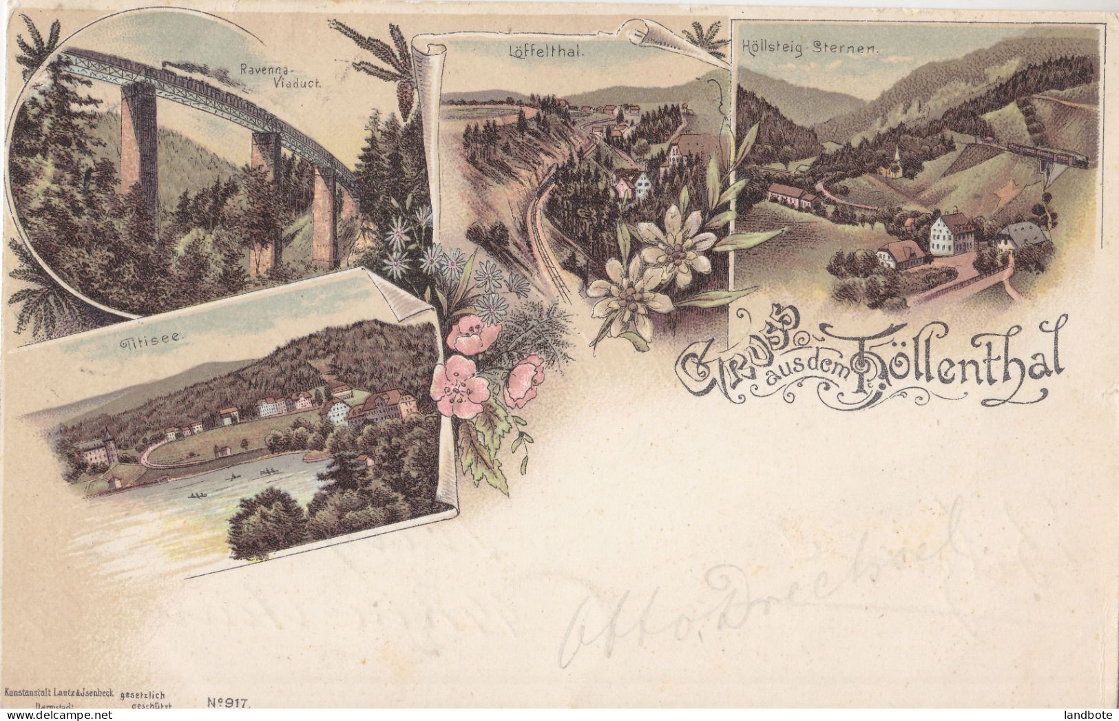 Gruss Aus Dem Höllenthal - Ravenna-Viaduct - Löffelthal - Höllsteig-Sternen - Titisee - Litho - Ed. Lautz & Isenbeck - Höllental