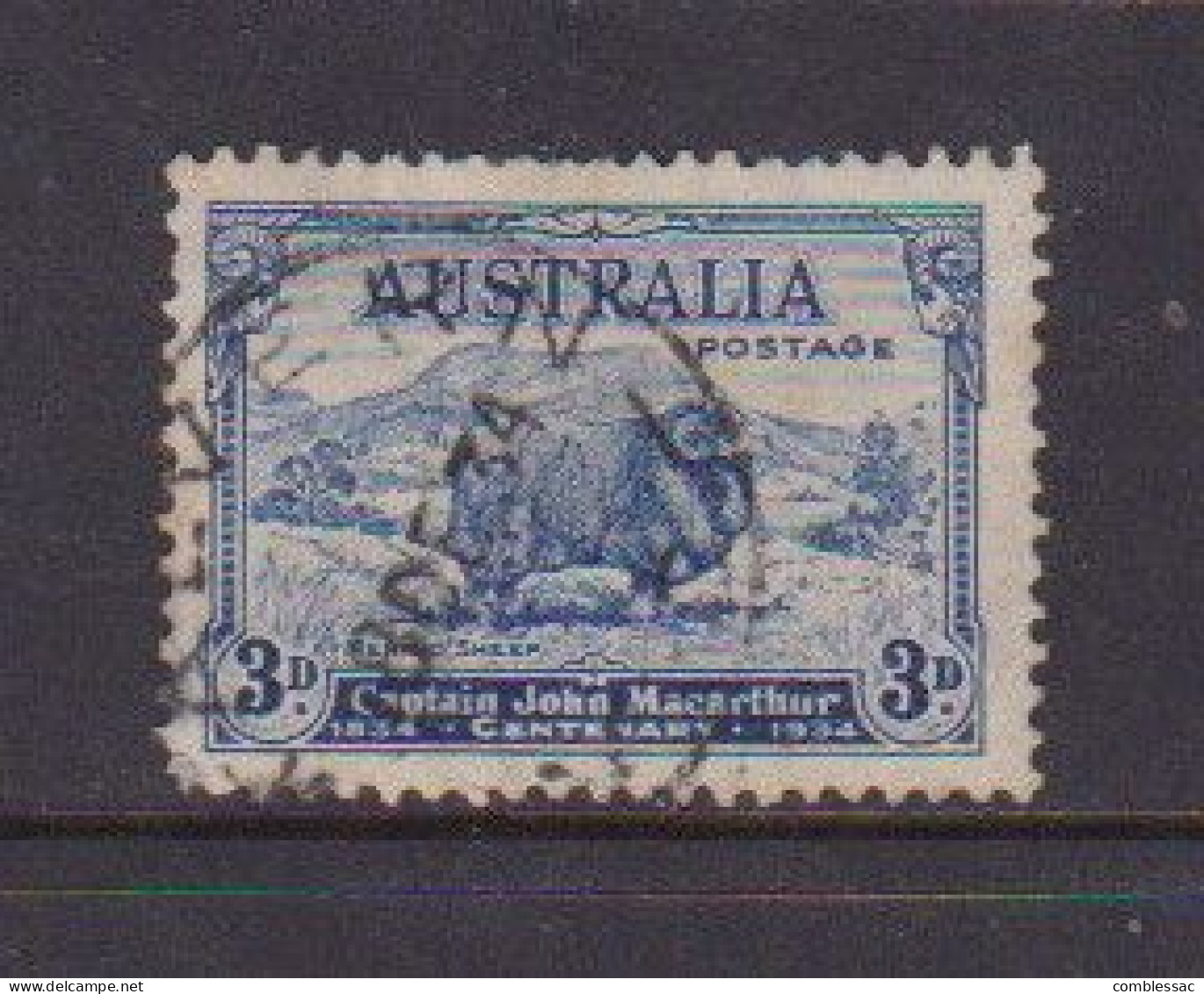 AUSTRALIA    1934    Dwath  Centenary  Of  Macarthur   3d  Blue    Rough On Reverse Hence Price        USED - Usati