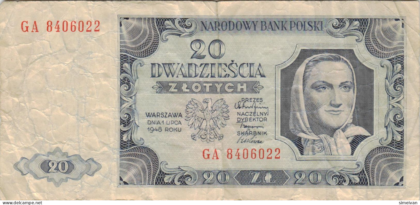 Poland 20 Zlotych 1948 P-137 Banknote Europe Currency Pologne Polen #5293 - Pologne