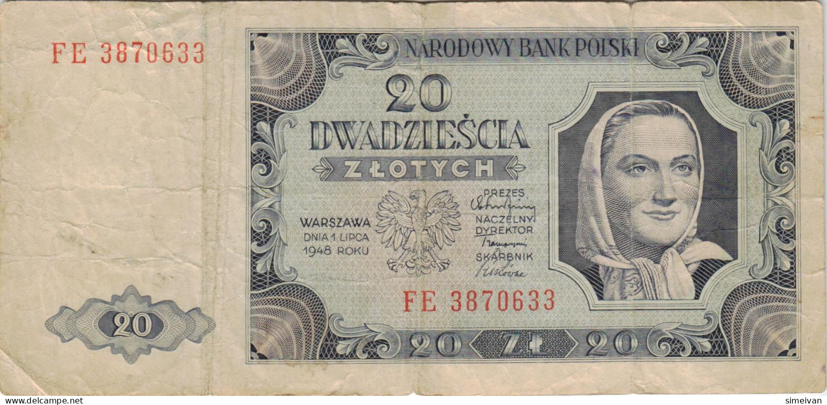 Poland 20 Zlotych 1948 P-137 Banknote Europe Currency Pologne Polen #5294 - Pologne