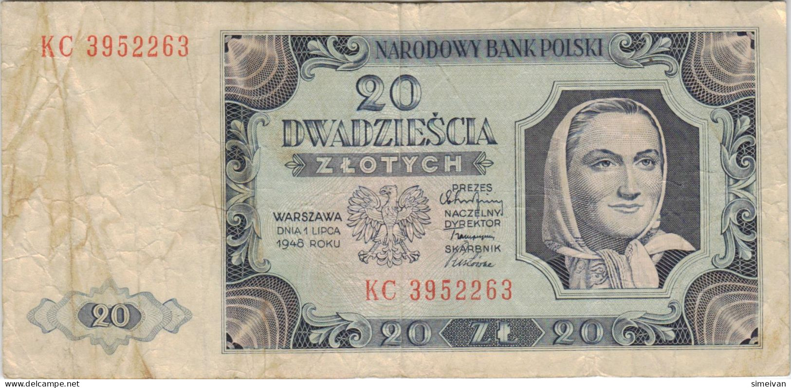 Poland 20 Zlotych 1948 P-137 Banknote Europe Currency Pologne Polen #5295 - Pologne