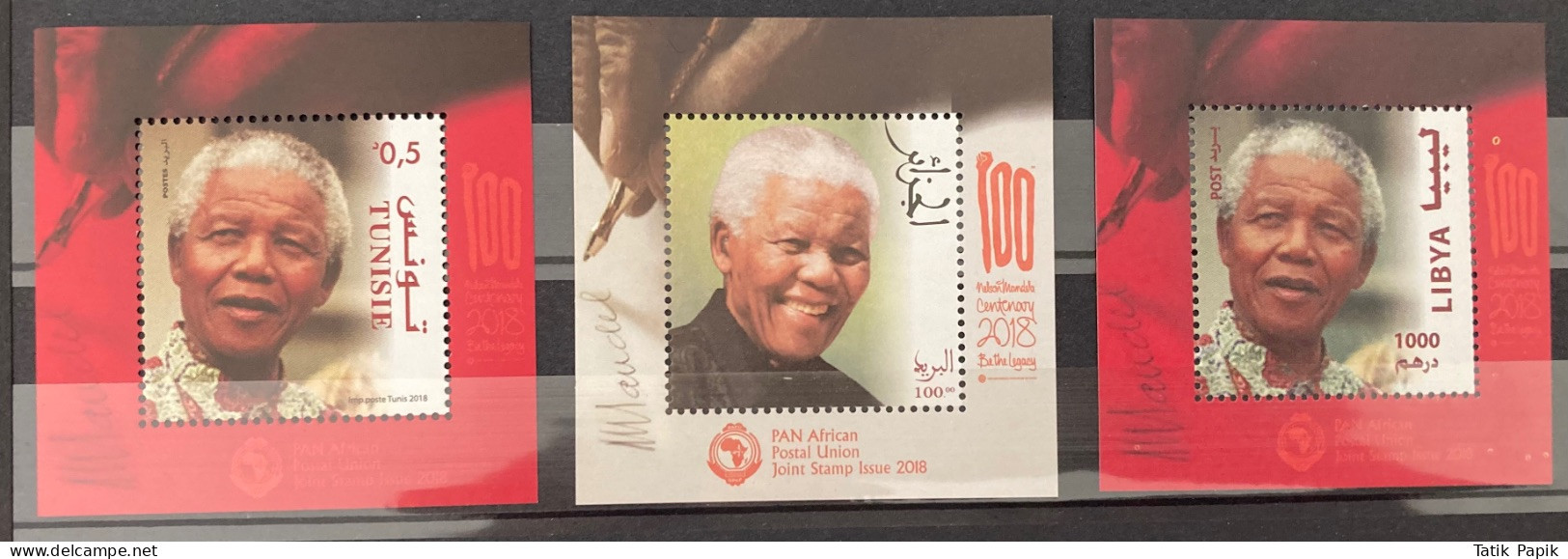 2018 Tunisia Algeria Libya Nelson Mandela Madiba PAN African Postal Union Joint Issue Centenary 3 Blocks - Gezamelijke Uitgaven