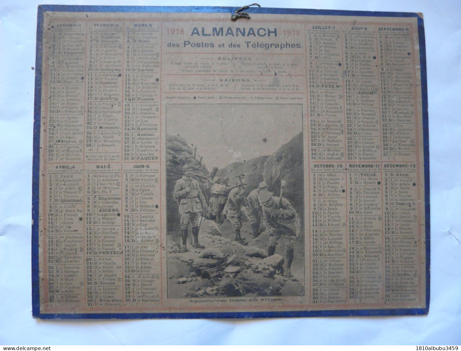 RARE - VIEUX PAPIERS - ALMANACH Des Postes Et Des Télégraphes 1918 : Organisation D'une Tranchée - Grand Format : 1901-20