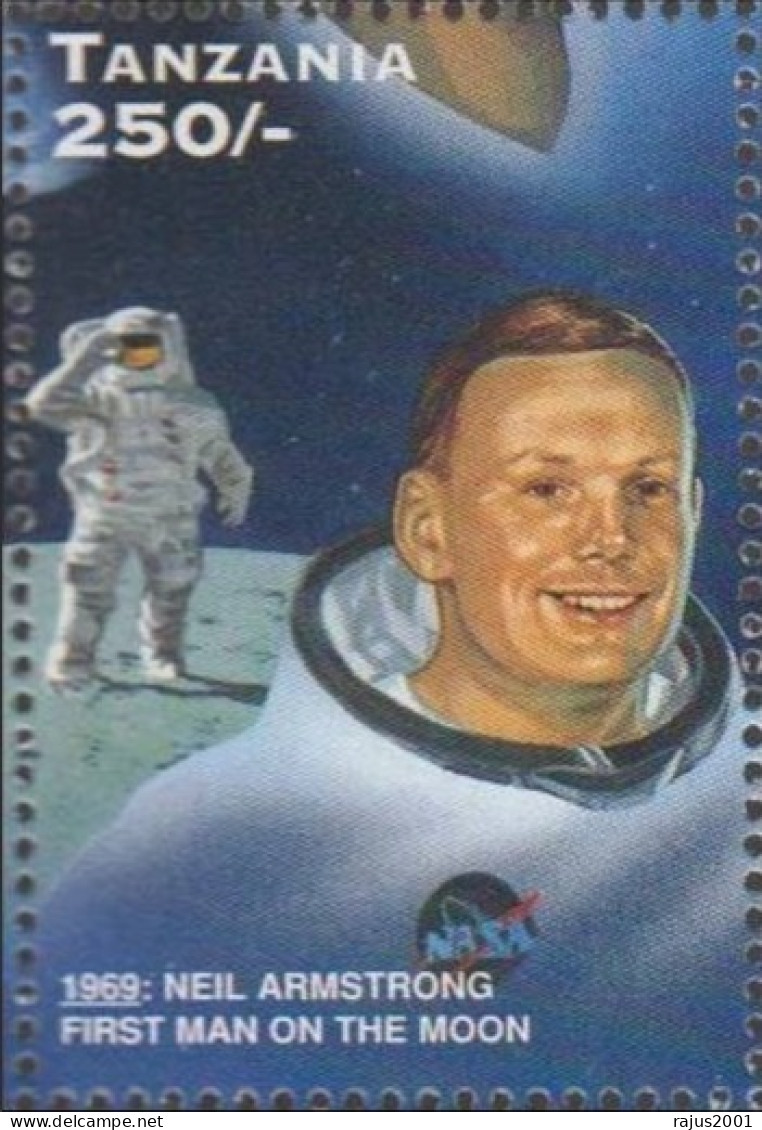 American Astronauts Neil Armstrong And Edwin Eldrin Are First Men On Moon, Flag, Space, Astronomy, MNH Tanzania - Océanie