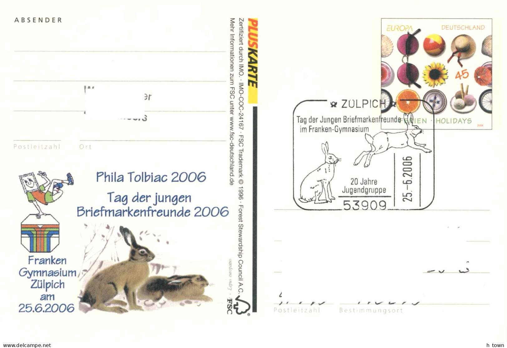 622  Lièvre D'Europe: Entier(cp) + Oblit. Temp. D'Allemagne, 2006 - European Hare Pictorial Cancel From Germany. Rabbit - Conejos