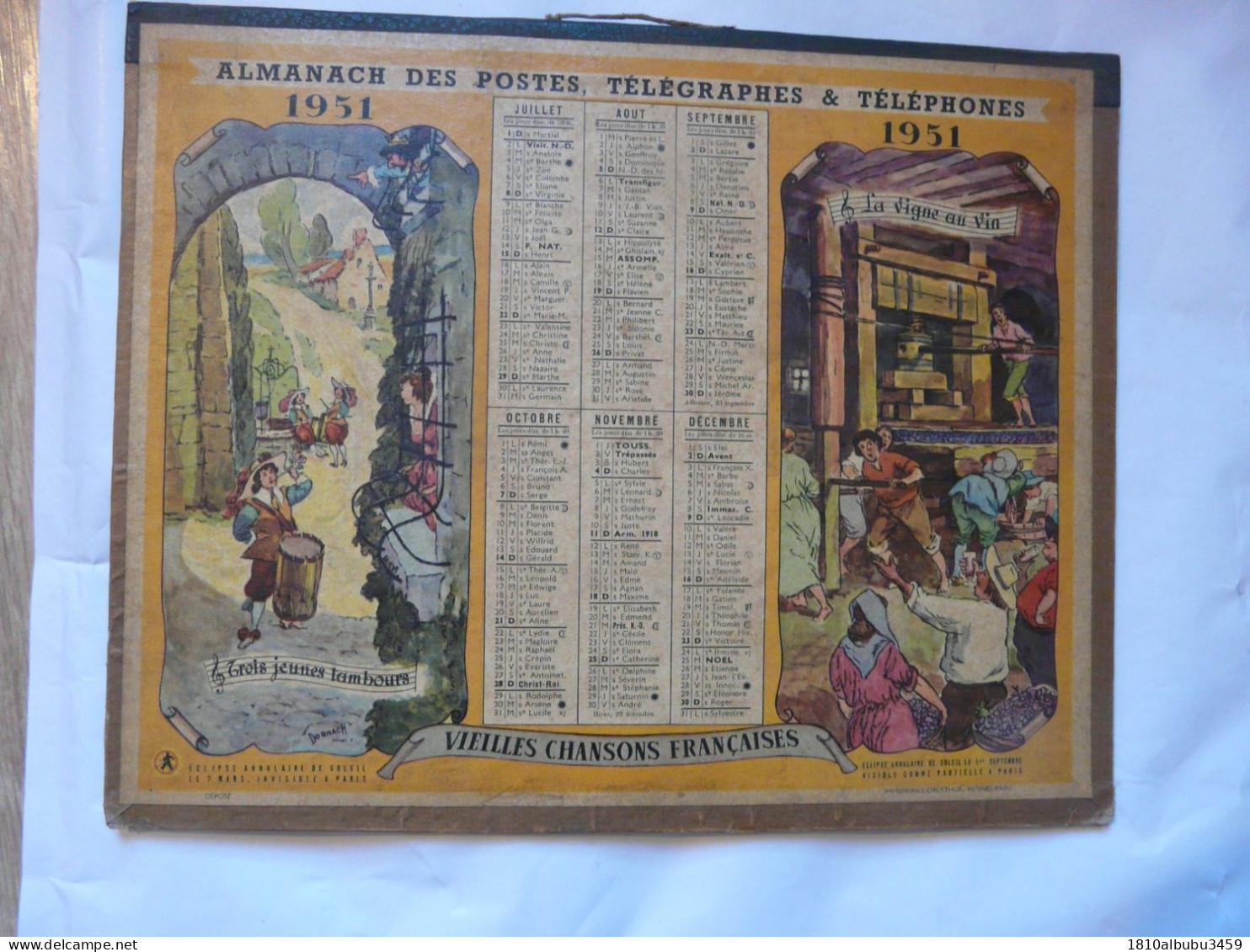 RARE - VIEUX PAPIERS - ALMANACH Des Postes, Télégraphes & Téléphones 1951 - Vieilles Chansons Françaises - Tamaño Grande : 1941-60