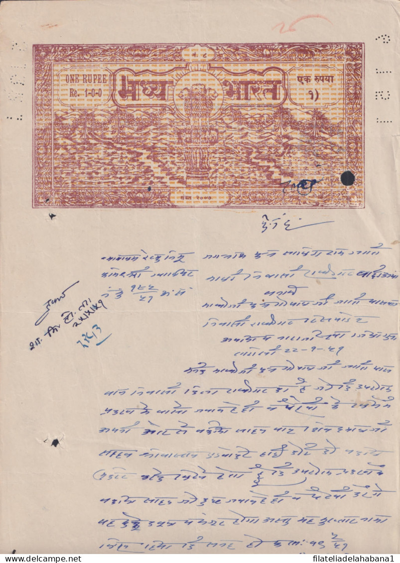 F-EX47219 INDIA REVENUE SEALLED PAPER FREEDOM STATE. 1 RUPEE.  - Other & Unclassified