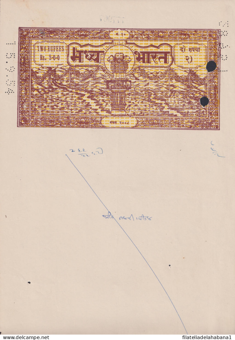 F-EX47222 INDIA REVENUE SEALLED PAPER FREEDOM STATE. 2 RUPEE.  - Autres & Non Classés