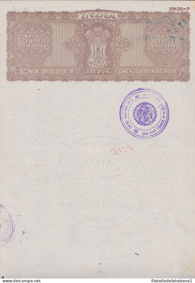 F-EX47232 INDIA REVENUE SEALLED PAPER FREEDOM STATE. 1 RUPEE.  - Andere & Zonder Classificatie