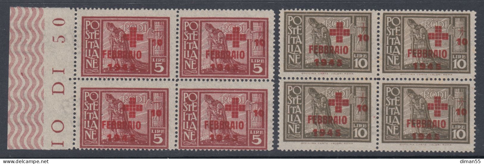 EGEO - Occupazione Tedesca - N. 132-133 - Cv 1600 Euro - QUARTINA GOMMA INTEGRA - MNH** BLOCK Of 4 - Egée (Rodi)