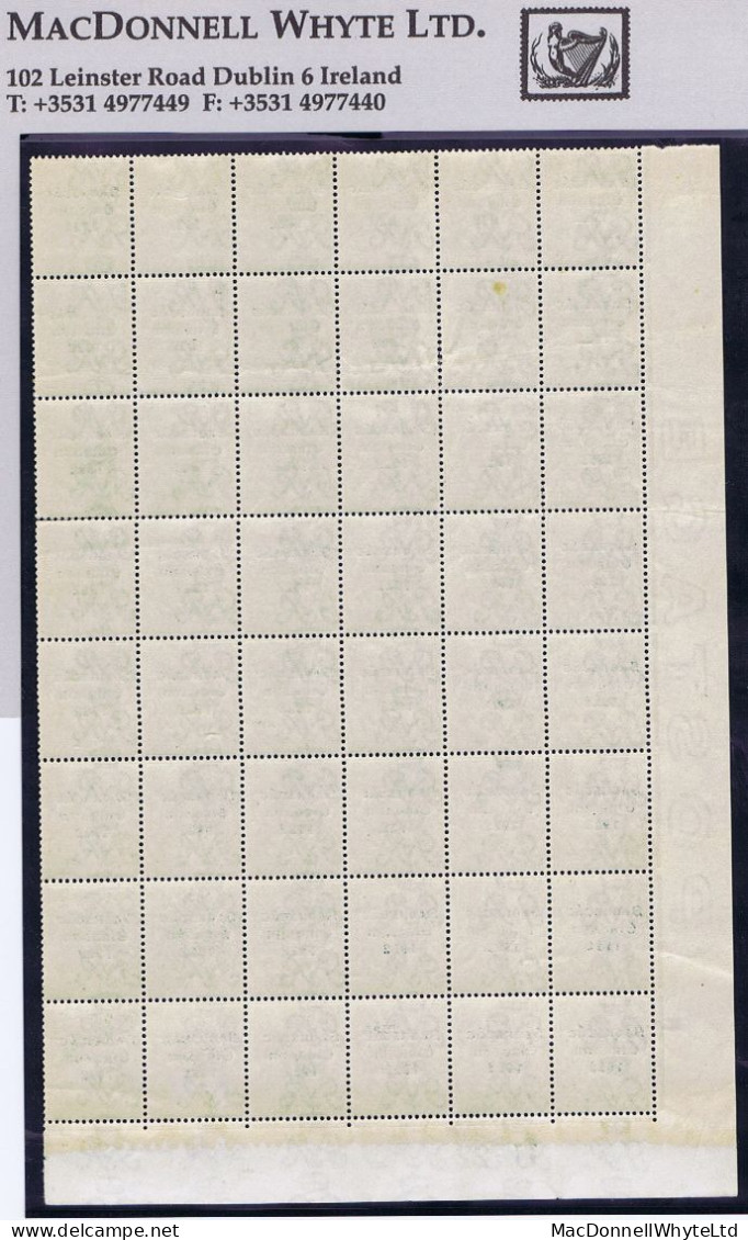 Ireland 1922-23 Thom Saorstát 3-line Overprint In Blue-black On ½d Green Corner Block Of 48 Control U22 Imperf Plate 2 - Ungebraucht