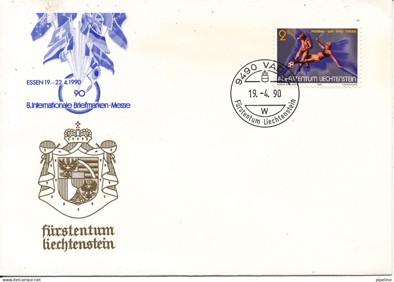 Liechtenstein Cover With Soccer Football Stamp World Cup Italy 1990 Vaduz 19-4-1990 - Brieven En Documenten