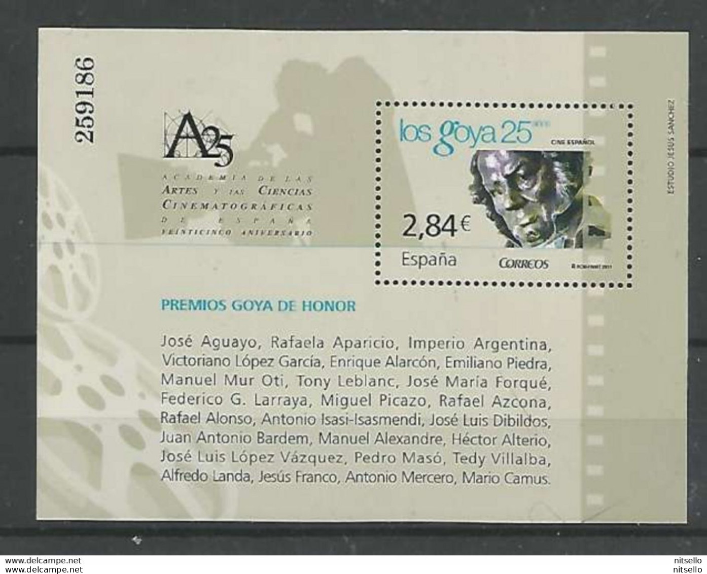 LOTE 2163  ///  ESPAÑA 2011 - Premios Goya De Honor - HB/BLOC Nº: 200 **MNH - ¡¡¡ OFERTA - LIQUIDATION - JE LIQUIDE !!! - Blocks & Sheetlets & Panes