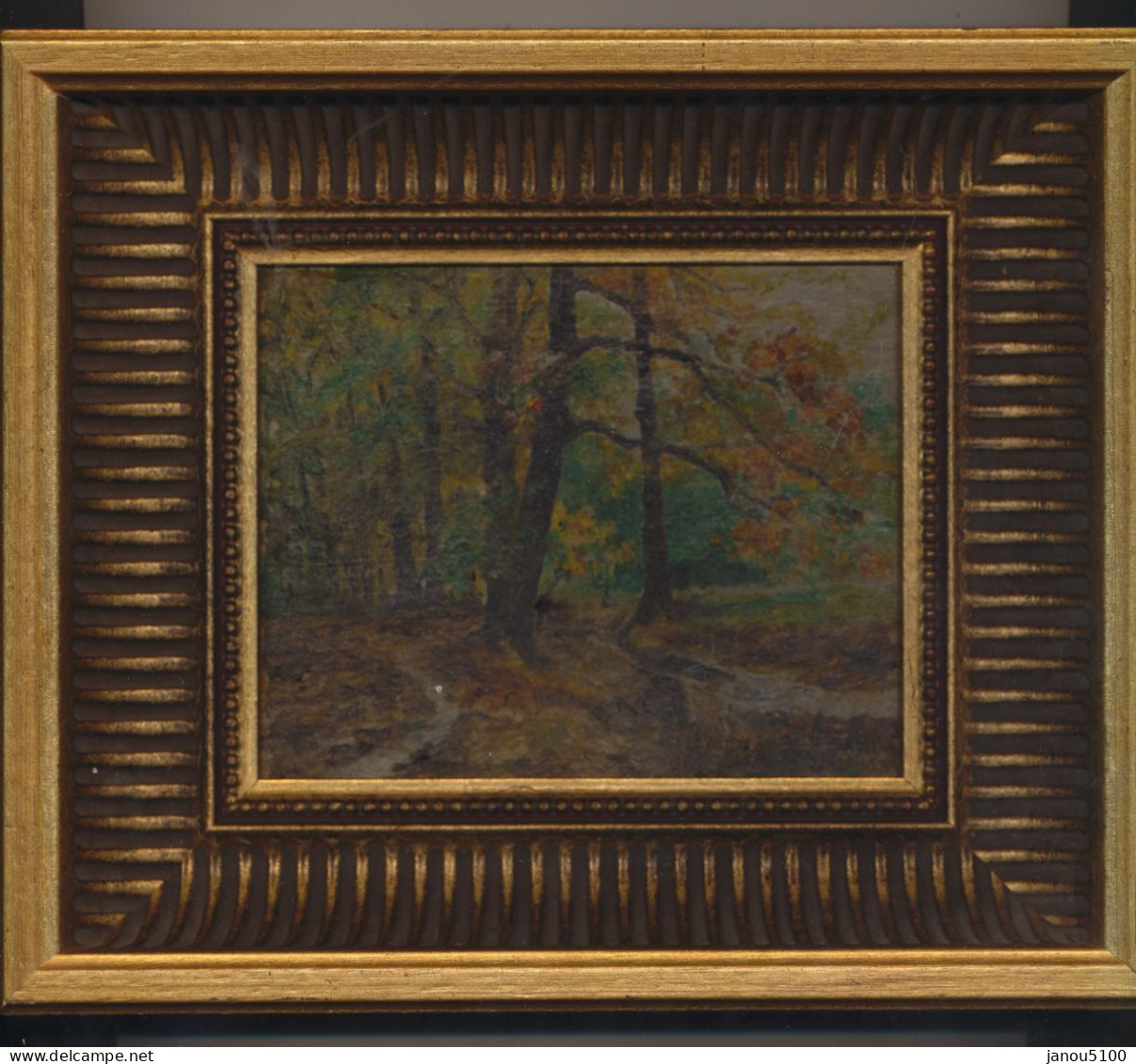 ART    TABLEAU   HUILE        "PETIT PAYSAGE DE FORËT      SIGNE  (?). - Oils