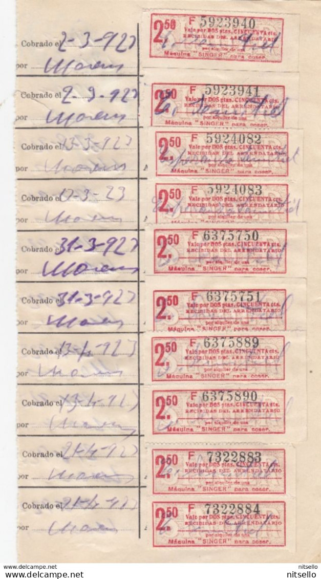 LOTE 1891  /// (C105) ESPAÑA 20 CUPONES SINGER PEGADOS EN UNA HOJA DEL CARNET (1923) A 10 EN ANVERSO Y REVERSO - Plaatfouten & Curiosa