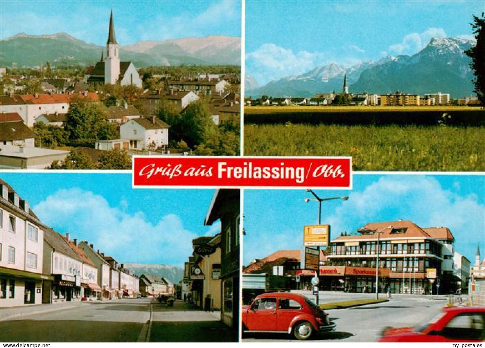 73943817 Freilassing Kirche Panorama Strassenpartie Ortsmotiv - Freilassing