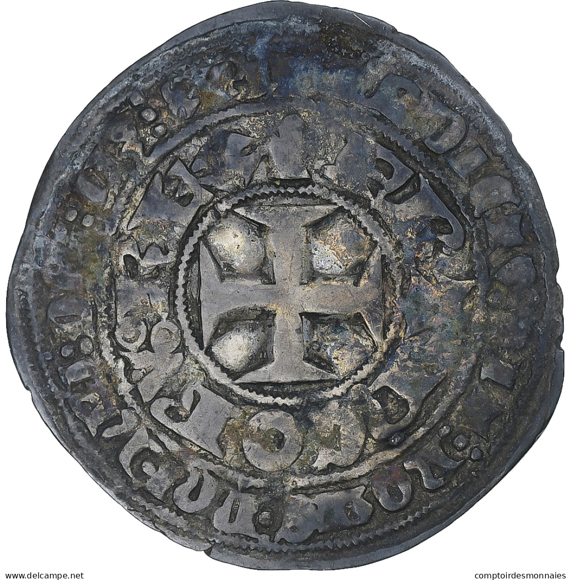 France, Charles V, Blanc Au K, 1365-1380, TB+, Billon, Duplessy:363 - 1364-1380 Charles V Le Sage