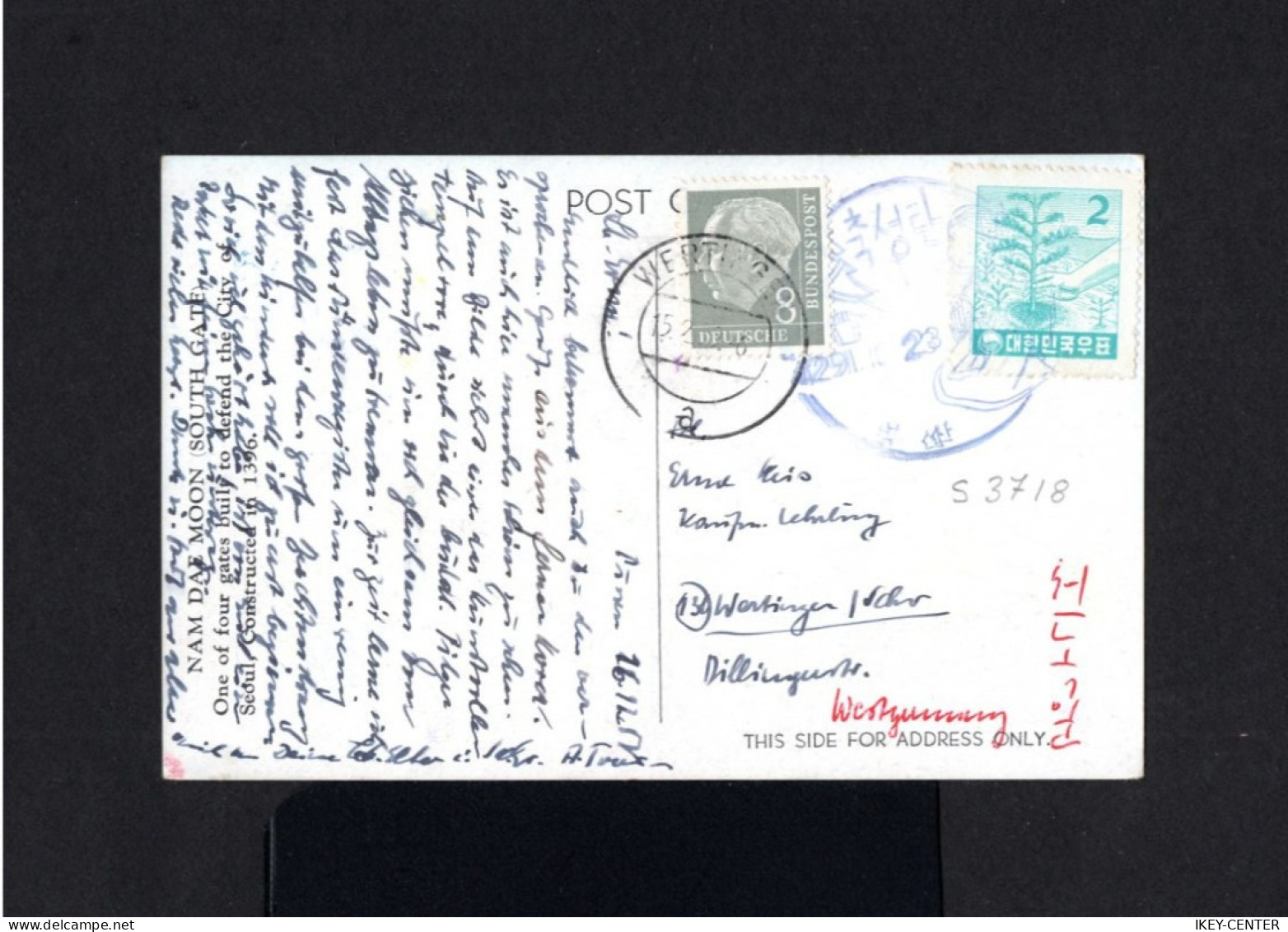 S3718-KOREA-OLD POSTCARD SEOUL To WERTING (germany) 1959.COREA.Carte Postale.POSTKARTE. - Corea (...-1945)