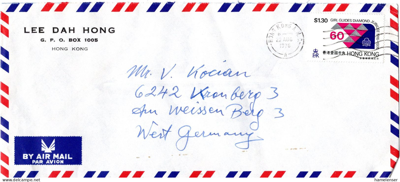 L73357 - Hong Kong - 1976 - $1,30 Girl Guides EF A LpBf HONG KONG -> Westdeutschland - Lettres & Documents