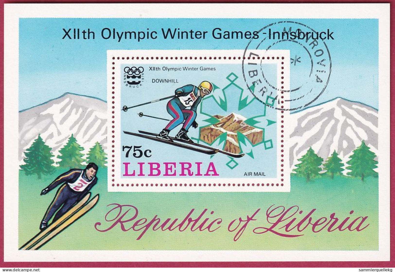 Liberia Block 79 A  Gestempelt, Olympische Winterspiele 1976 In Innsbruck - Skiabfahrt (Nr.2083) - Winter 1976: Innsbruck