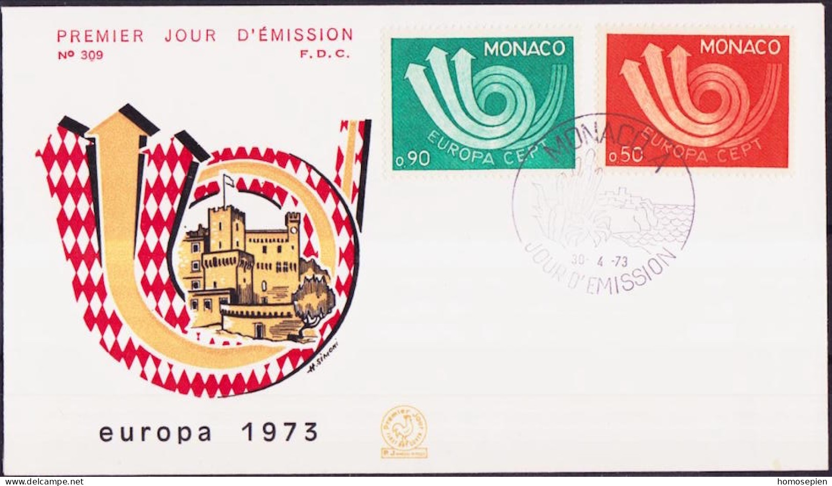 Europa CEPT 1973 Monaco FDC1 Y&T N°917 à 918 - Michel N°1073 à 1074 - 1973