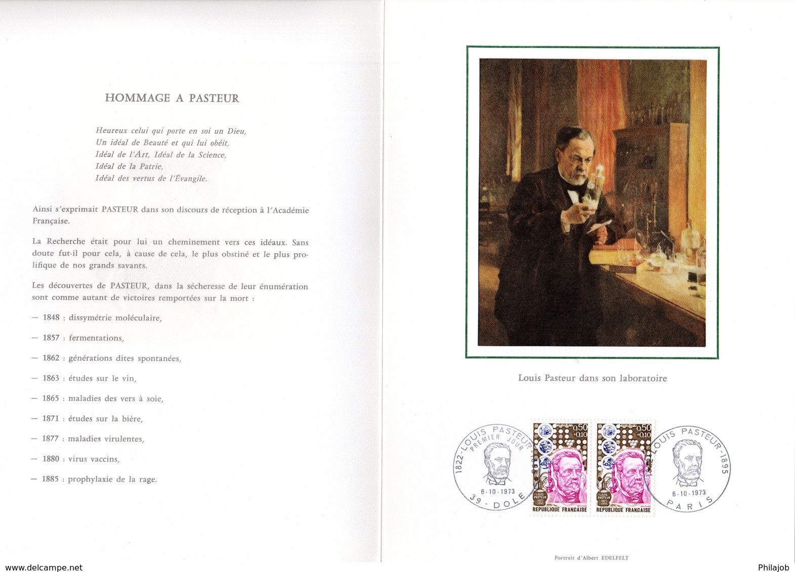 " LOUIS PASTEUR " Sur Encart 1er Jour N°tée De 4 Pages. Obl. Dole Et Paris. 2 X N° YT 1768 Parfait état FDC à Saisir !! - Louis Pasteur