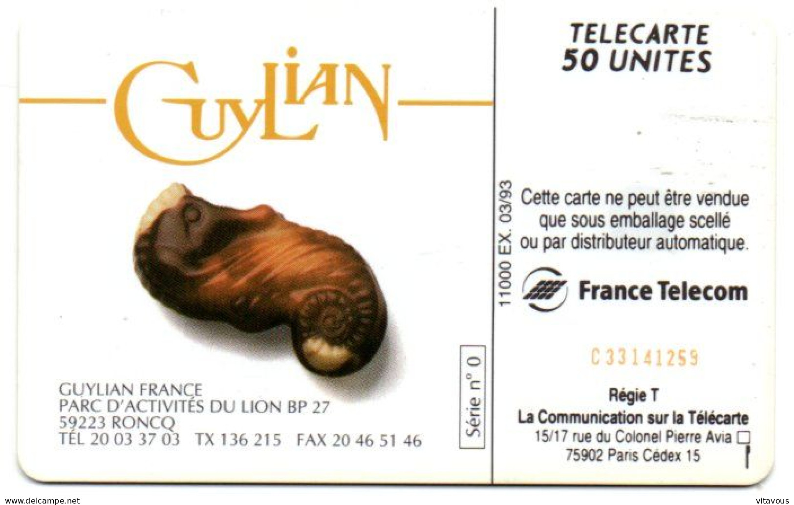 En 635 GUYLIAN Chocolat Belge Télécarte FRANCE 50 Unités Phonecard  (F 434) - 50 Einheiten