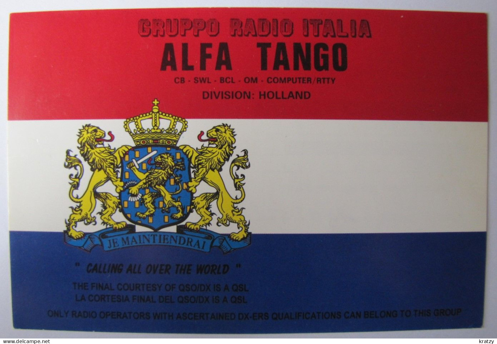 CARTES QSL - Gruppo Radio Italia Alfa Tango - Division Holland - Radio
