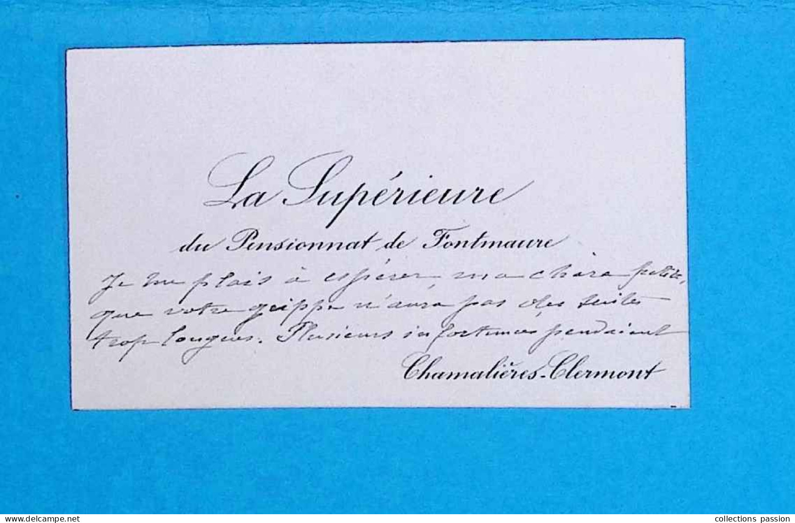 JC, Carte De Visite, La Supèrieure Du Pensionnat De Fontmaure, Chamalières-Clermont, 63 - Tarjetas De Visita