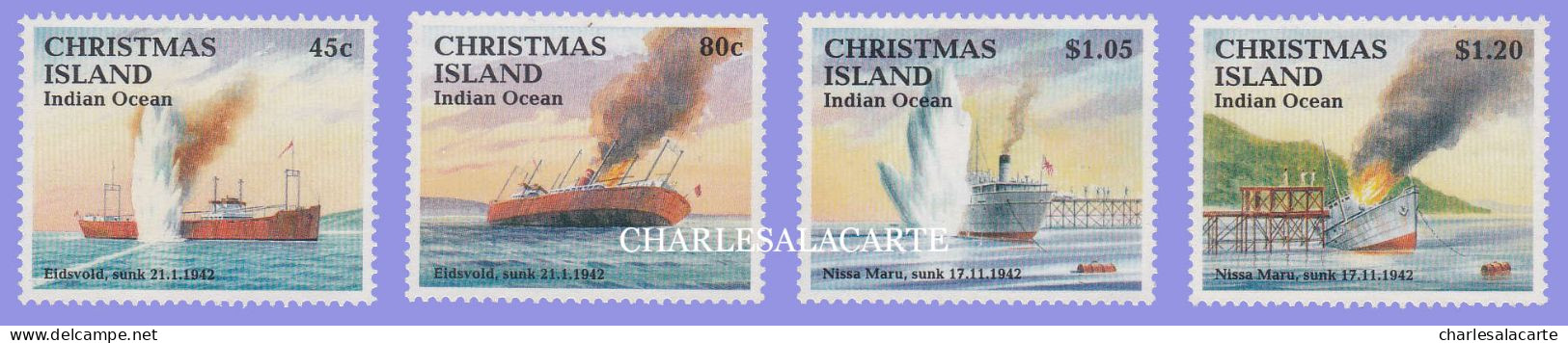 CHRISTMAS ISLAND 1992  WORLD WAR II  SHIP SINKINGS ANNIVERSARY  SG 362-365  U.M. - Christmas Island